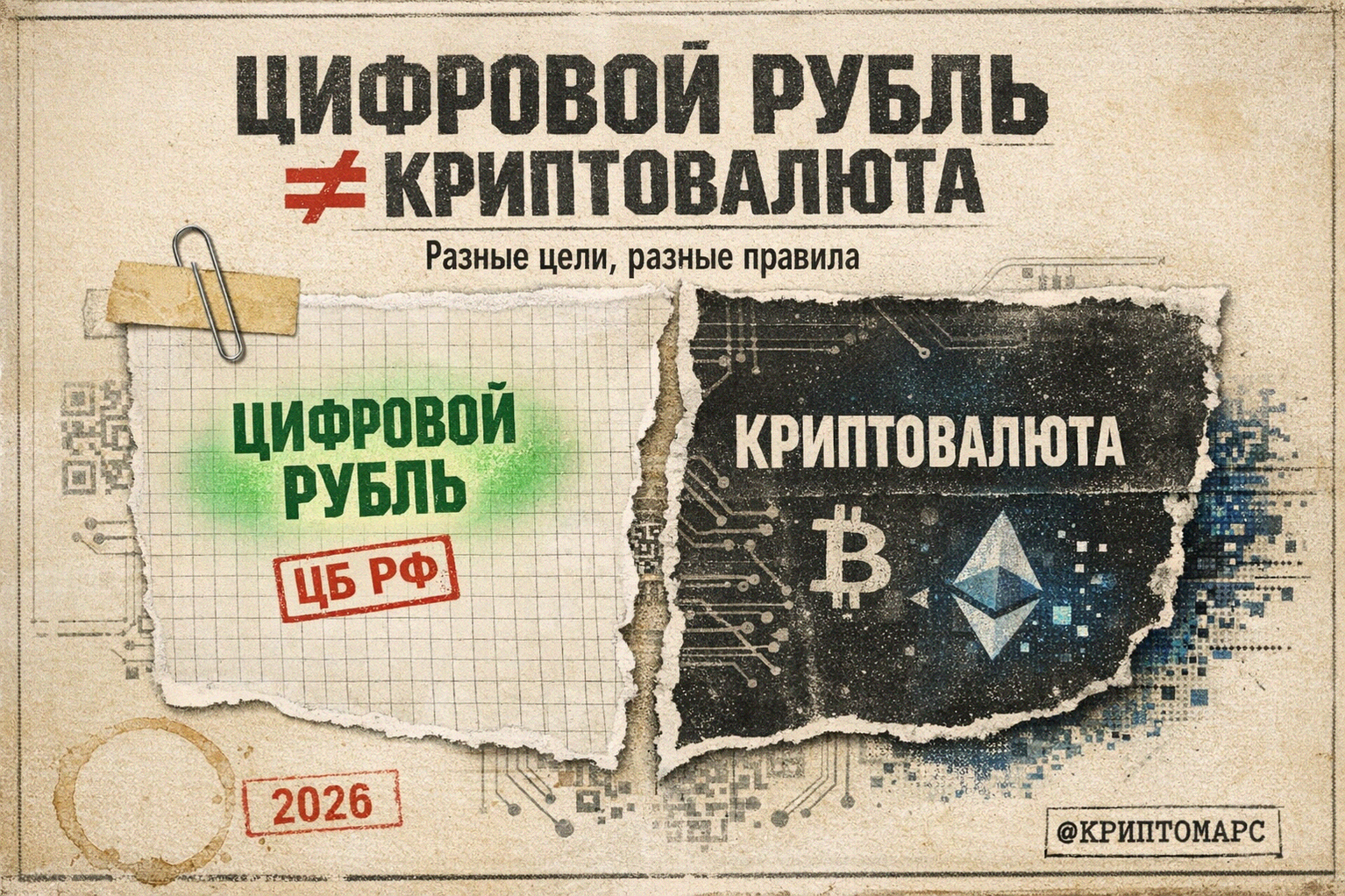 Иллюстрация к материалу: Цифровой рубль и криптовалюта: главные отличия простым языком